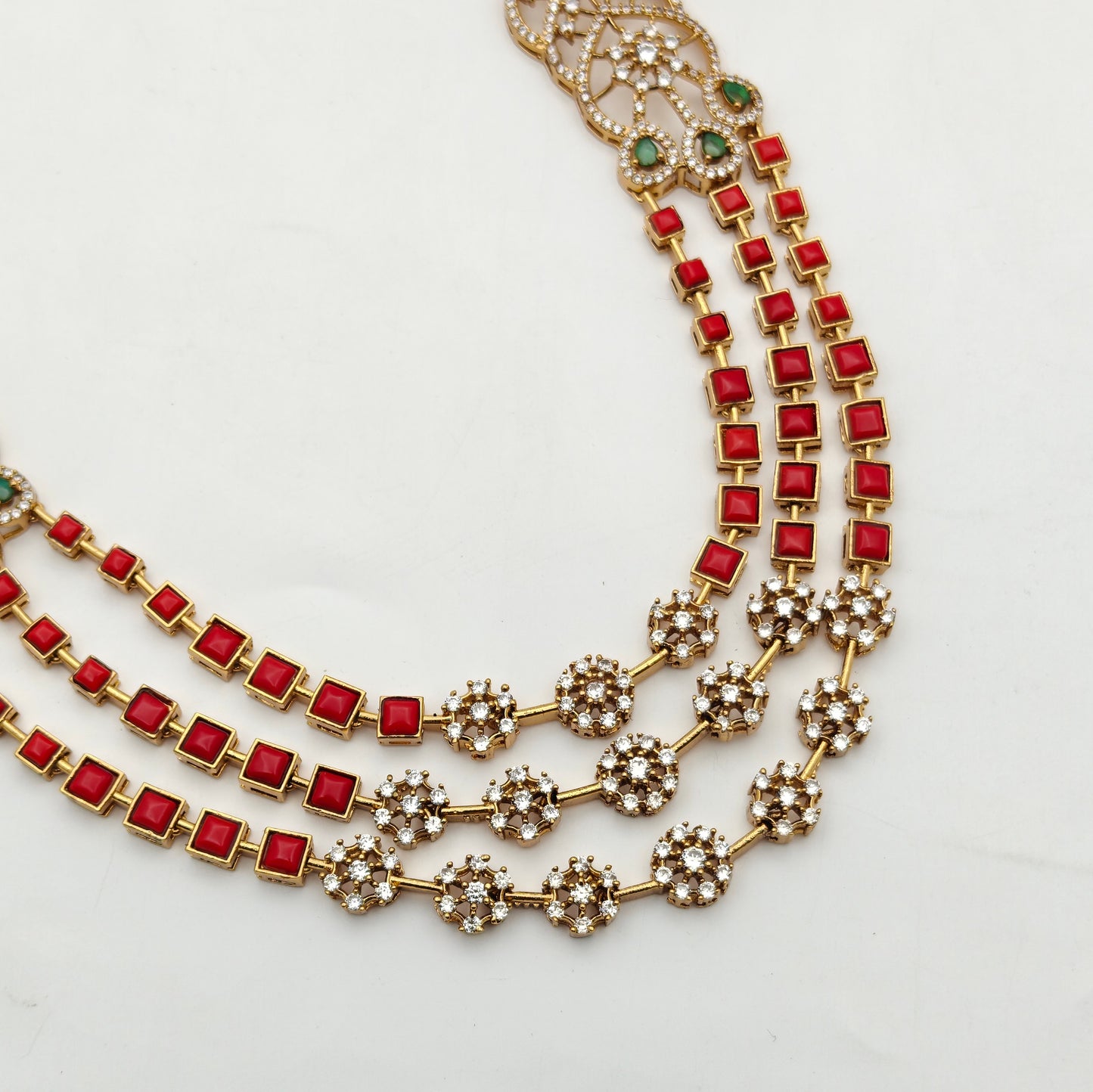 41611 Victorian Moissanite Coral 4 Layers Necklace Set
