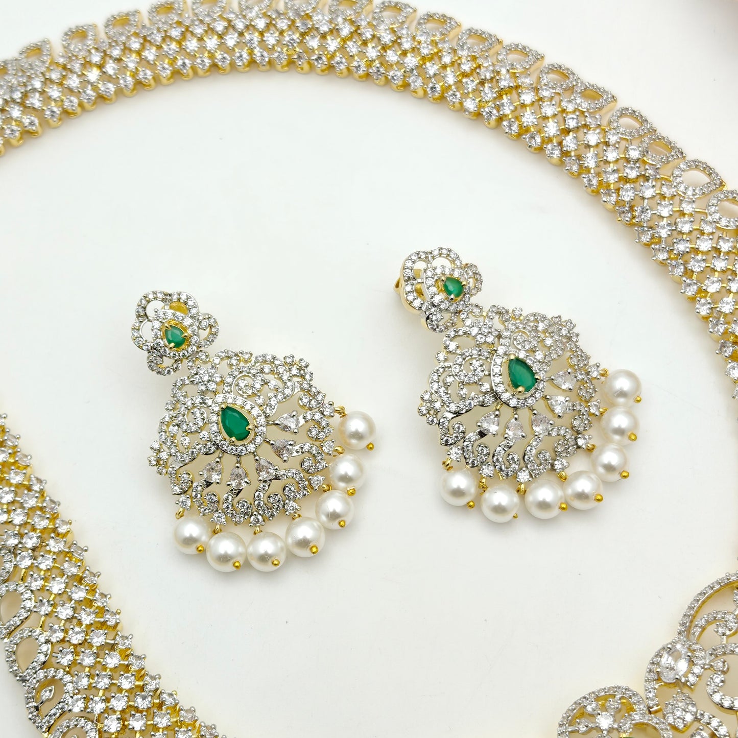 41594 GJ Broad Long Necklace Set Green