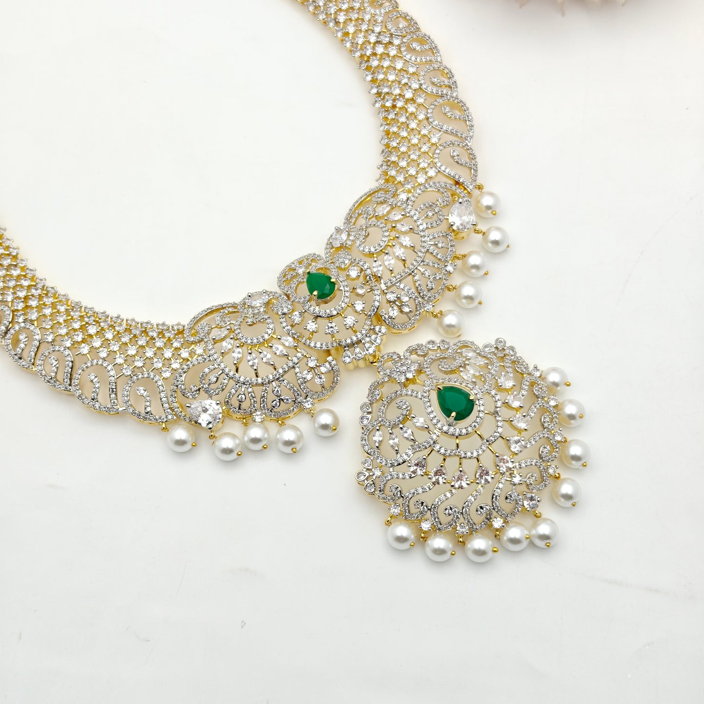 41594 GJ Broad Long Necklace Set Green