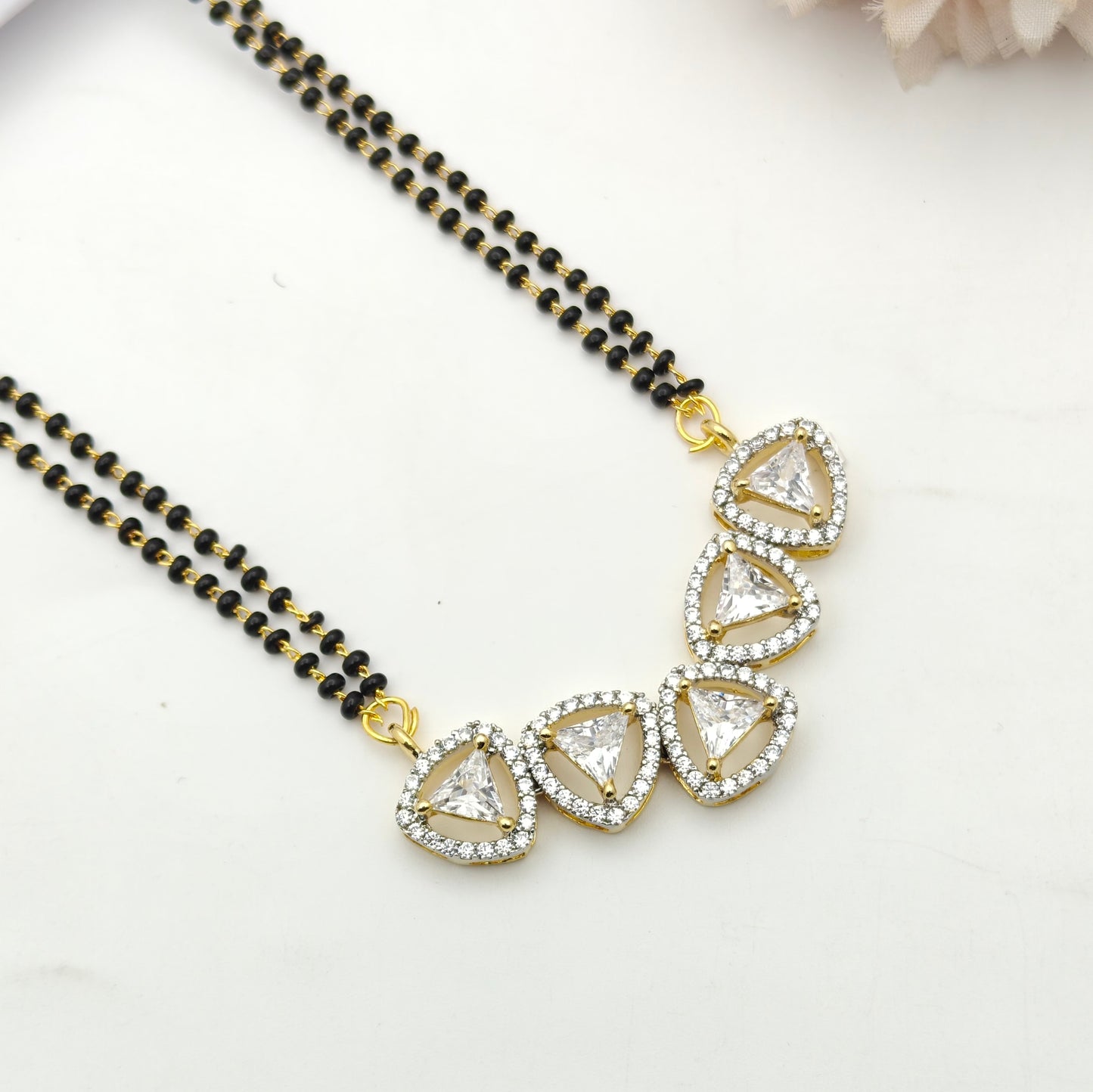 41620 GJ 5 Heart Shape Locket With 2 Line Black Beads Mala