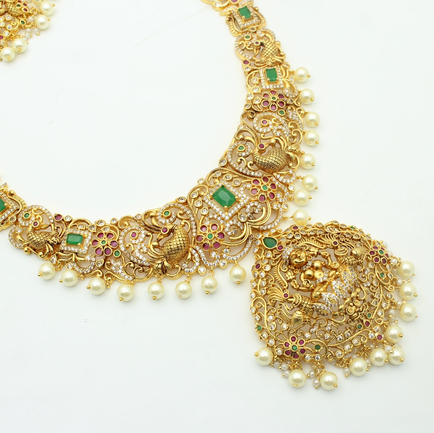 41384 Nakshi Laxmi Peacock Multi Long Necklace Set