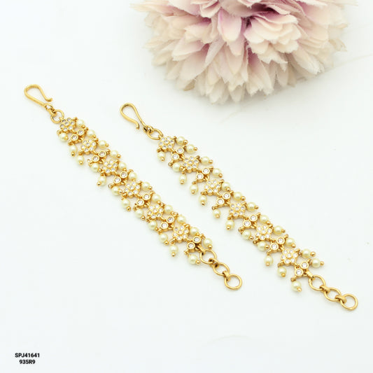 41641 Full White Stone Flower Straight Matillu With White Pearls