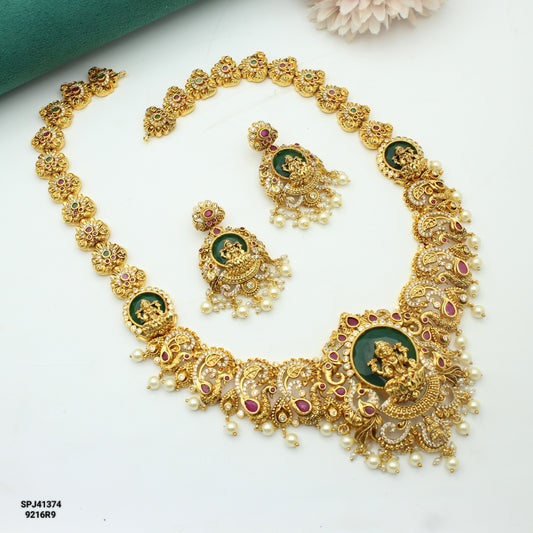 41374 Nakshi Laxmi Peacock Long Necklace Set