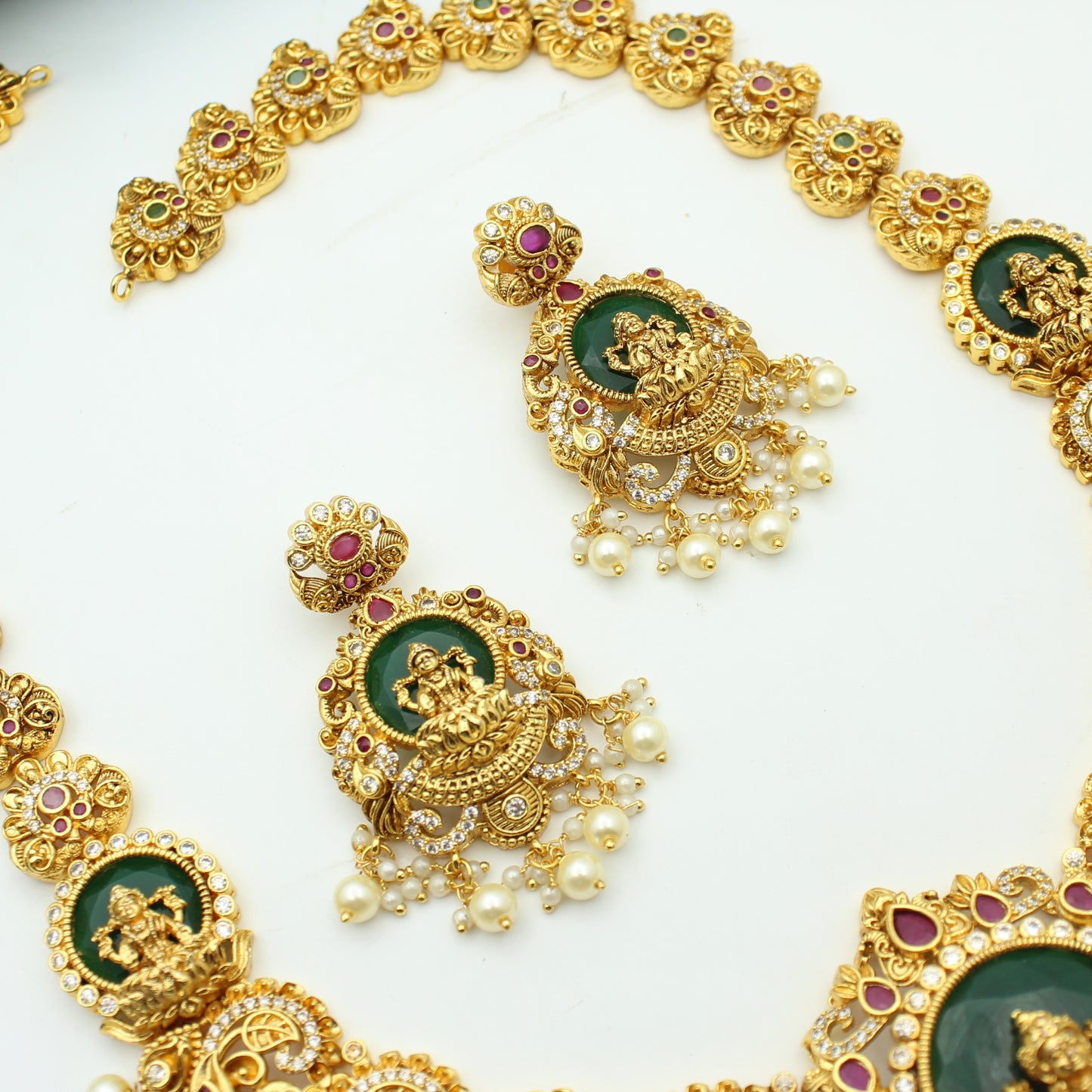 41374 Nakshi Laxmi Peacock Long Necklace Set