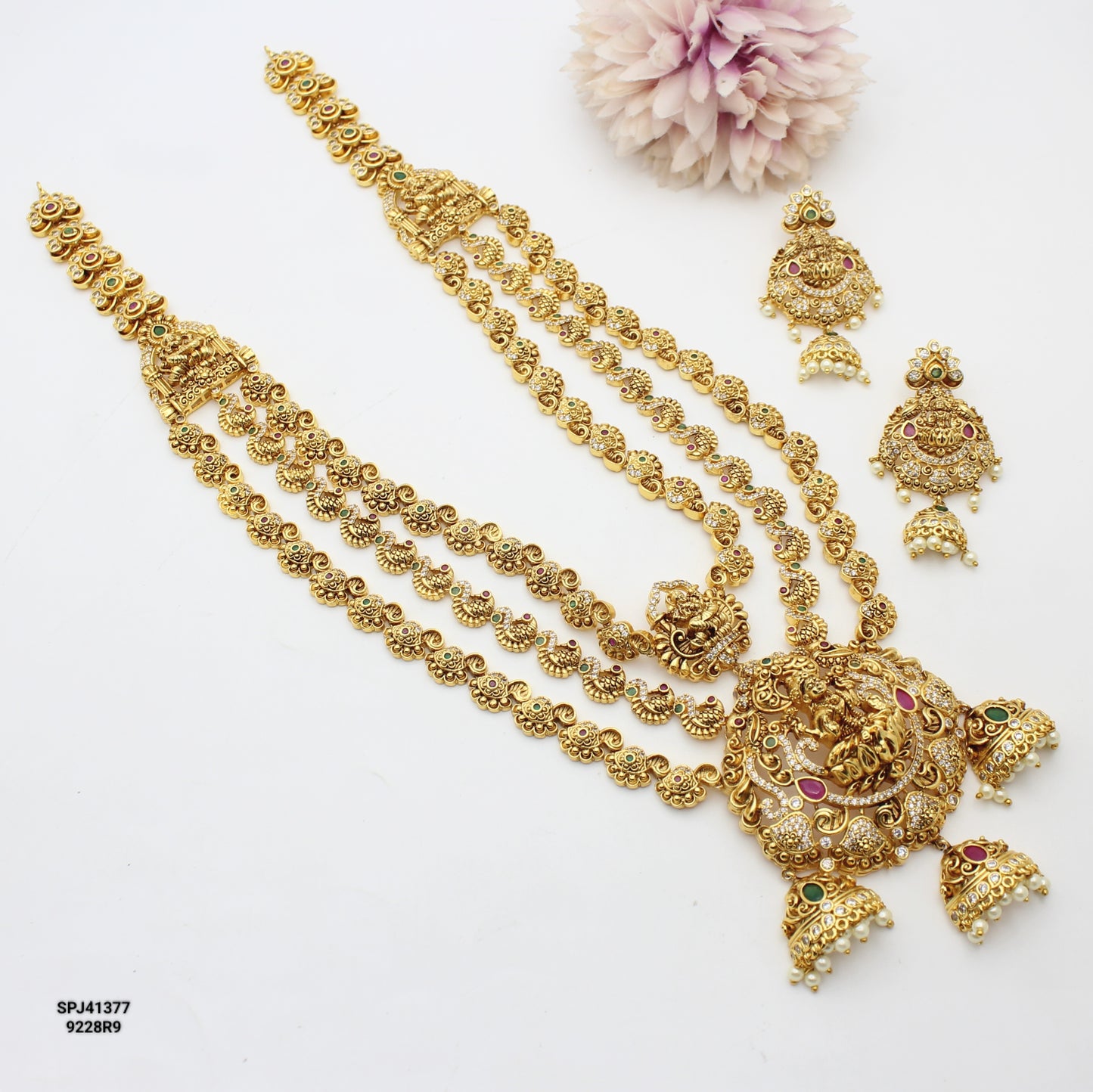 41377 Nakshi Laxmi 3 Layers Long Necklace Set