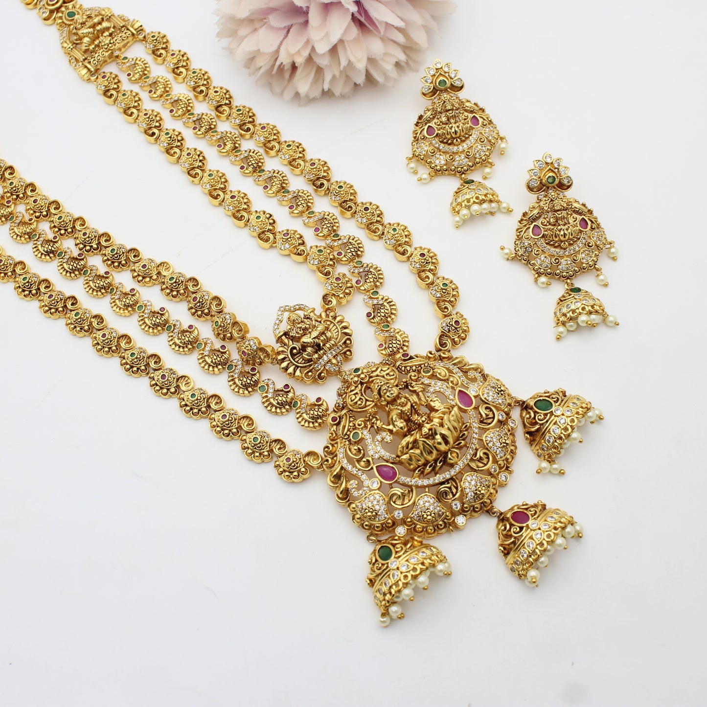 41377 Nakshi Laxmi 3 Layers Long Necklace Set