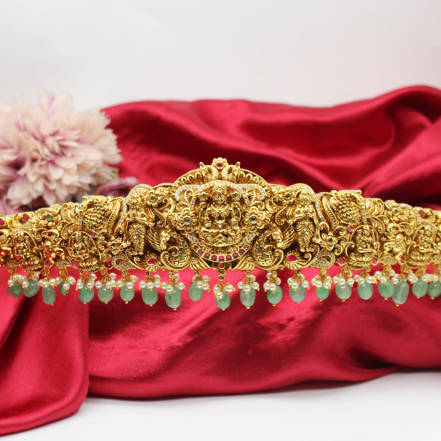 41648 Nakshi Laxmi Peacock Vadanam With Green Beads
