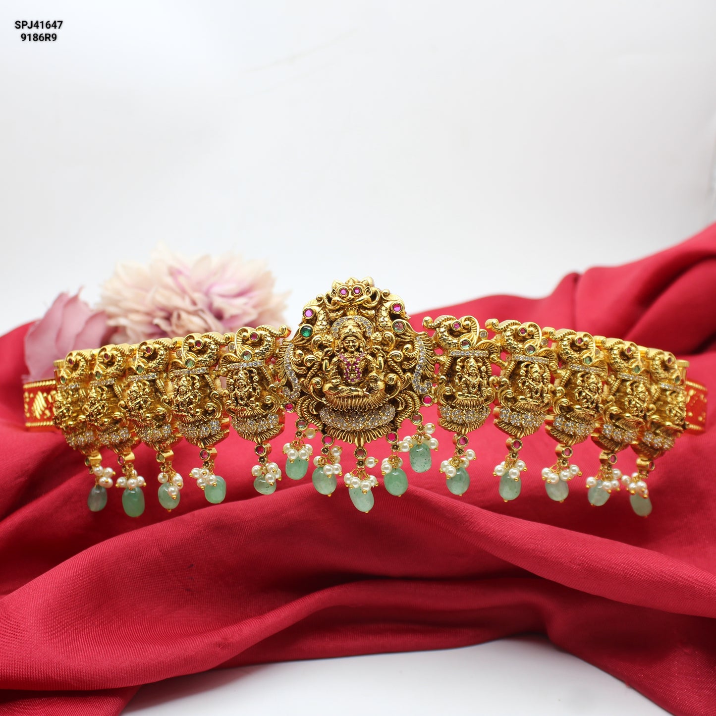 41647 Nakshi Laxmi Peacock Baby size Vadanam With Green Beads waist size 23-33 inches
