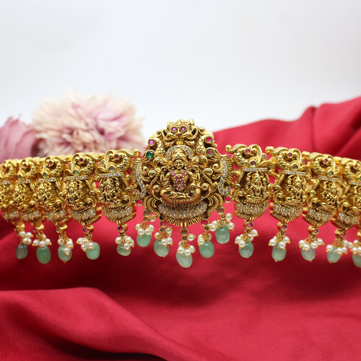 41647 Nakshi Laxmi Peacock Baby size Vadanam With Green Beads waist size 23-33 inches