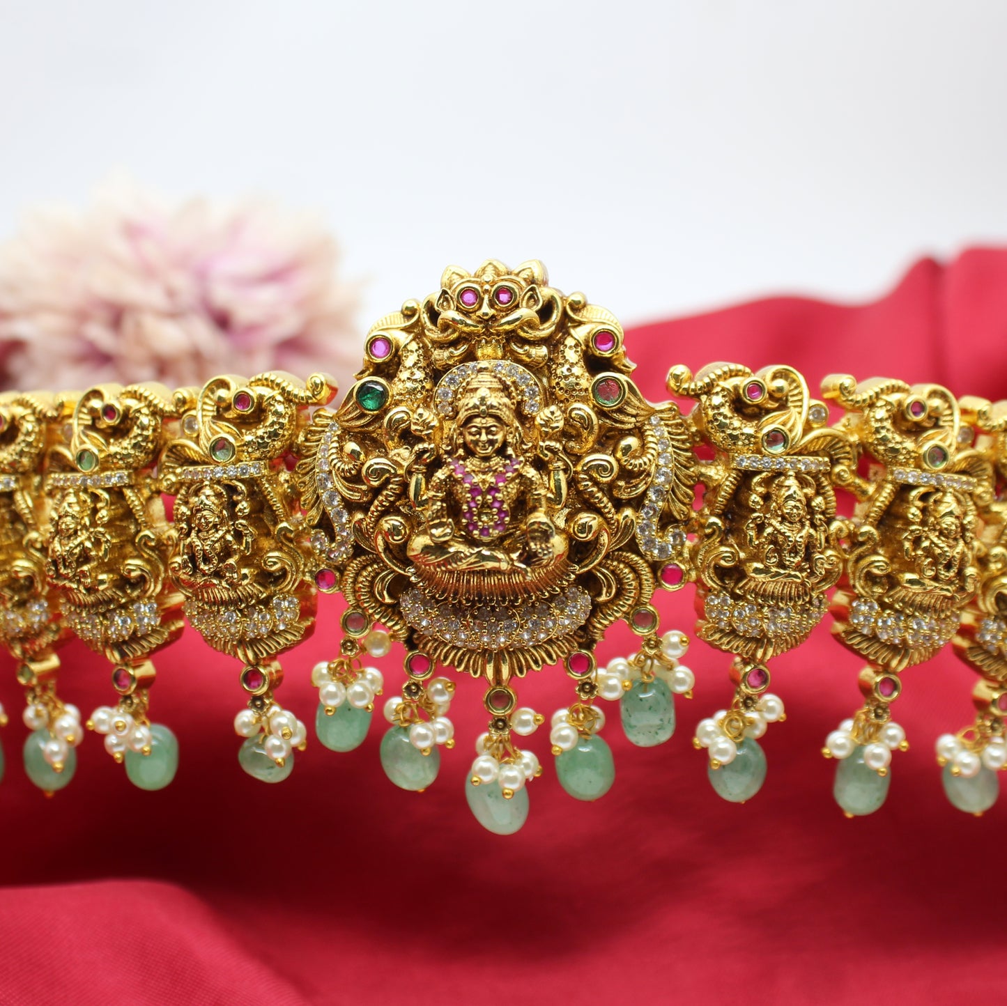 41647 Nakshi Laxmi Peacock Baby size Vadanam With Green Beads waist size 23-33 inches