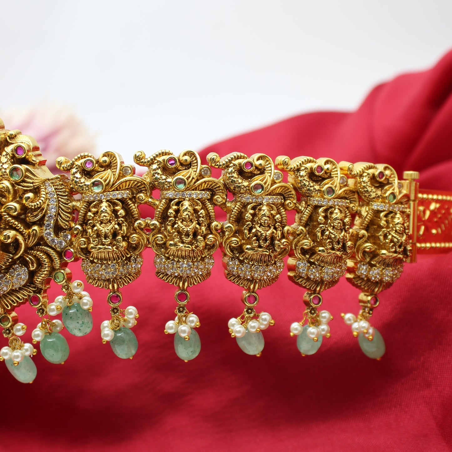 41647 Nakshi Laxmi Peacock Baby size Vadanam With Green Beads waist size 23-33 inches
