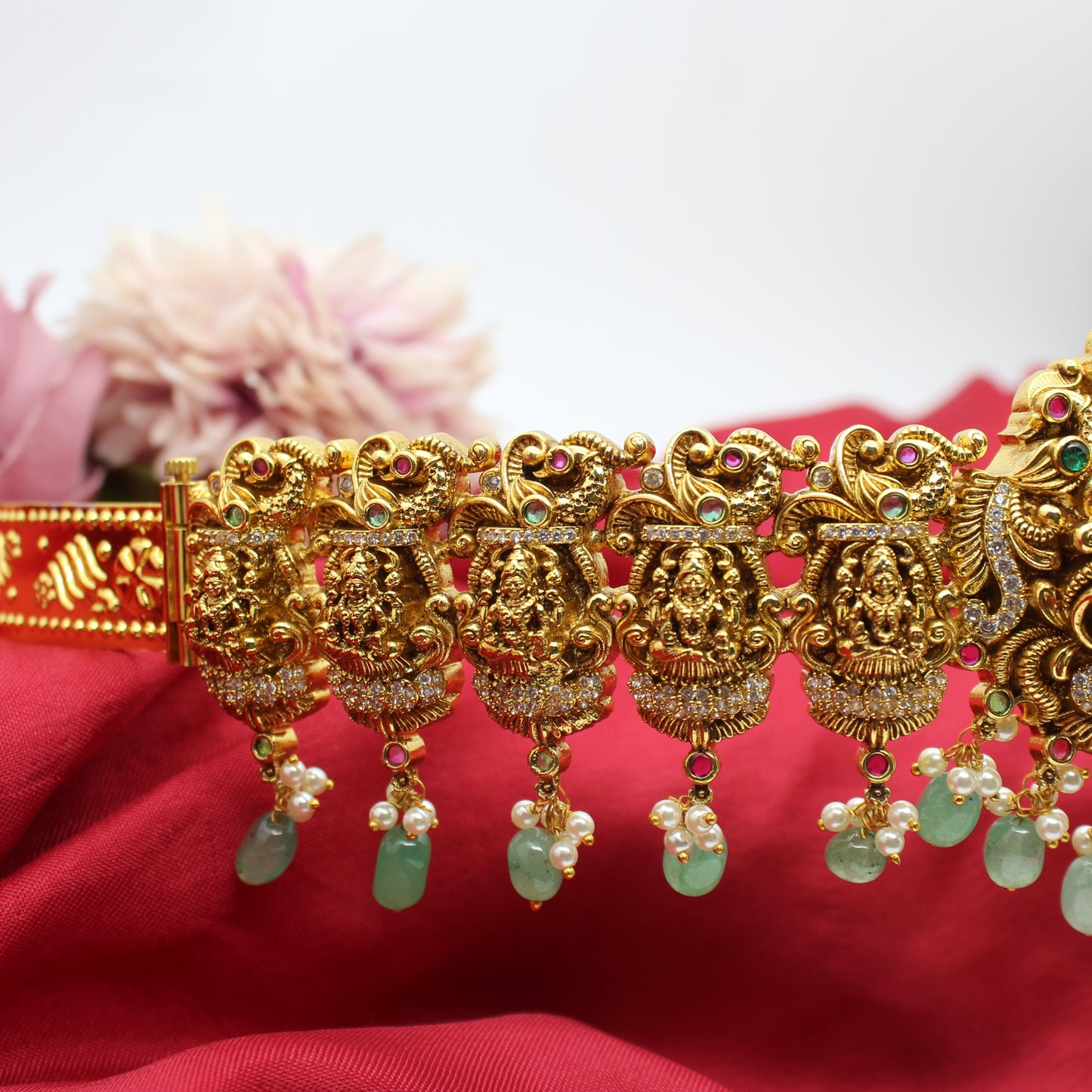 41647 Nakshi Laxmi Peacock Baby size Vadanam With Green Beads waist size 23-33 inches