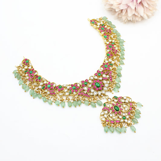 41657 Jadau Short Necklace With Real Russian Beads
