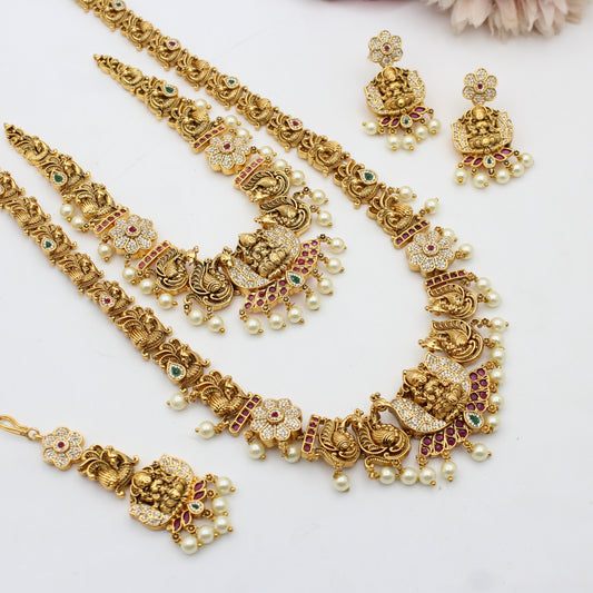 41493 Nakshi Laxmi Peacock Combo Necklace Set Multi Stone