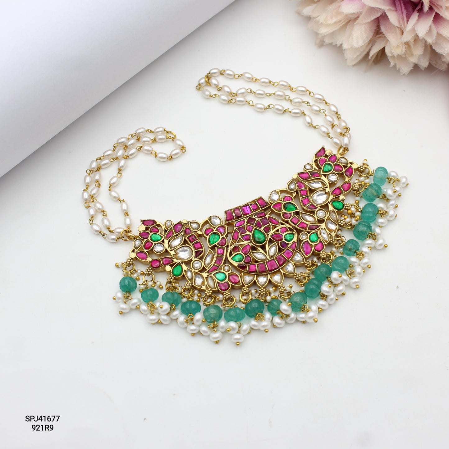 41677 Jadau coker with peacock pattern