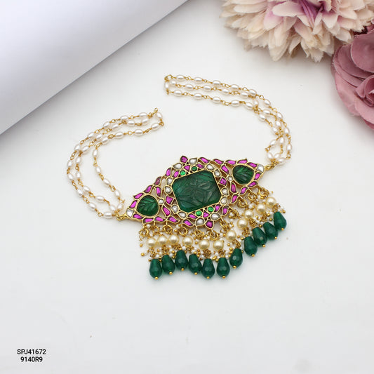 41672 Jadau Duplet Green Stone Choker