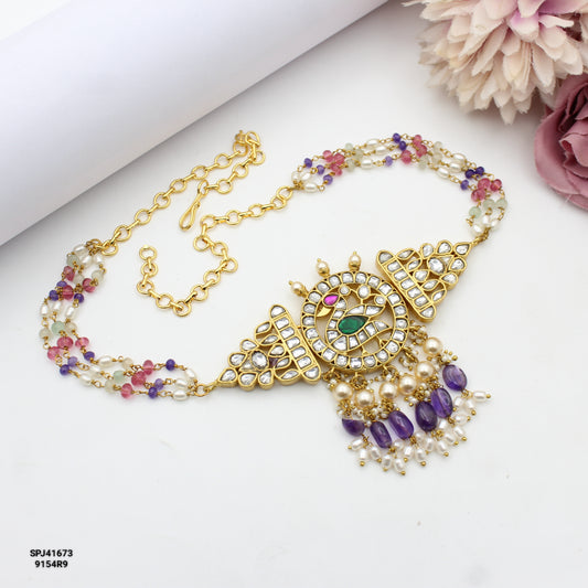41673 Jadau white stone with peacock pattern choker