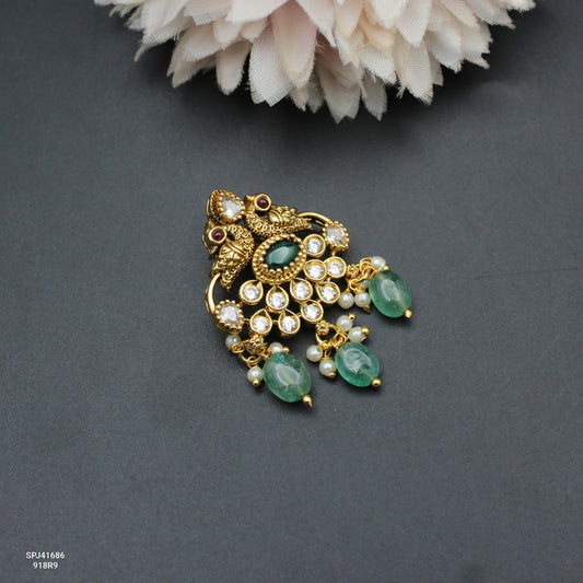 41686 Nakshi Peacock Locket Green With Openable Hook 1.4 Inch