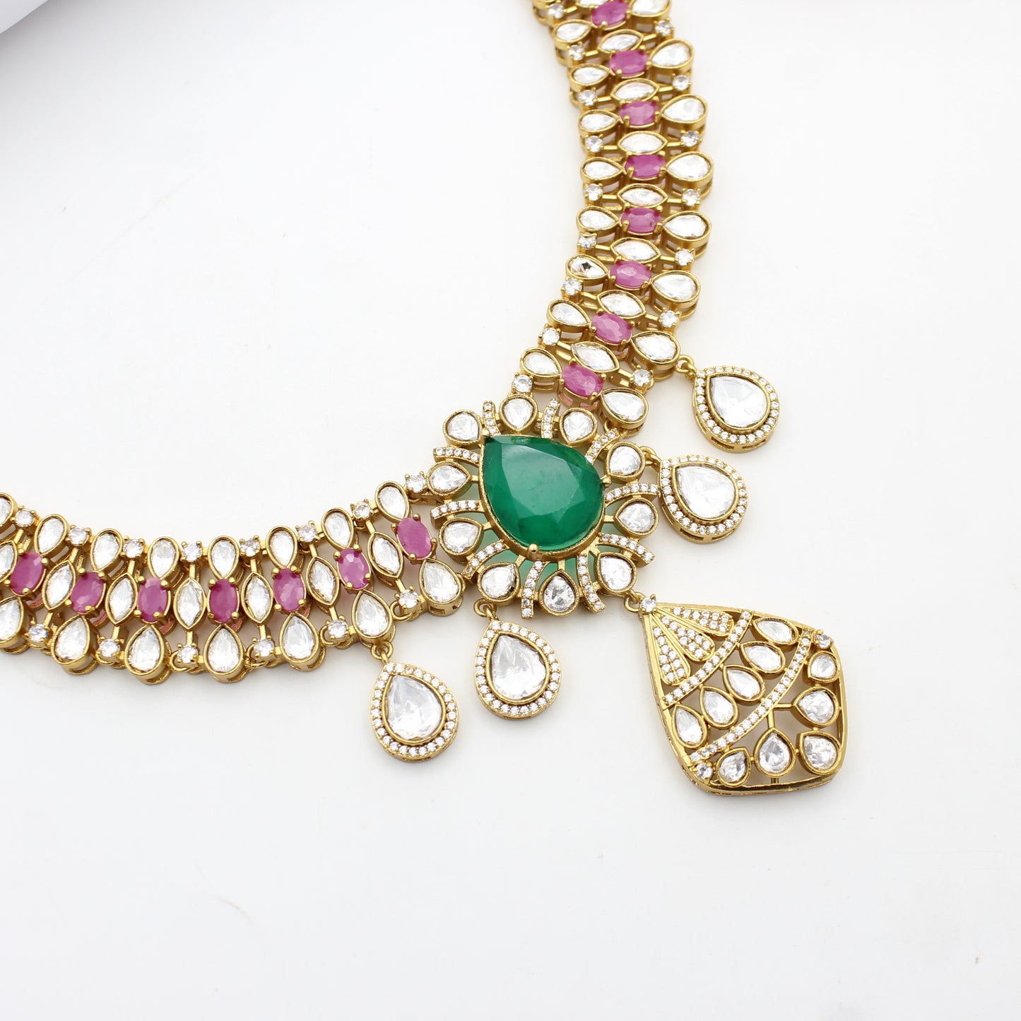 Moissanite Ruby Emerald Short Necklace Set