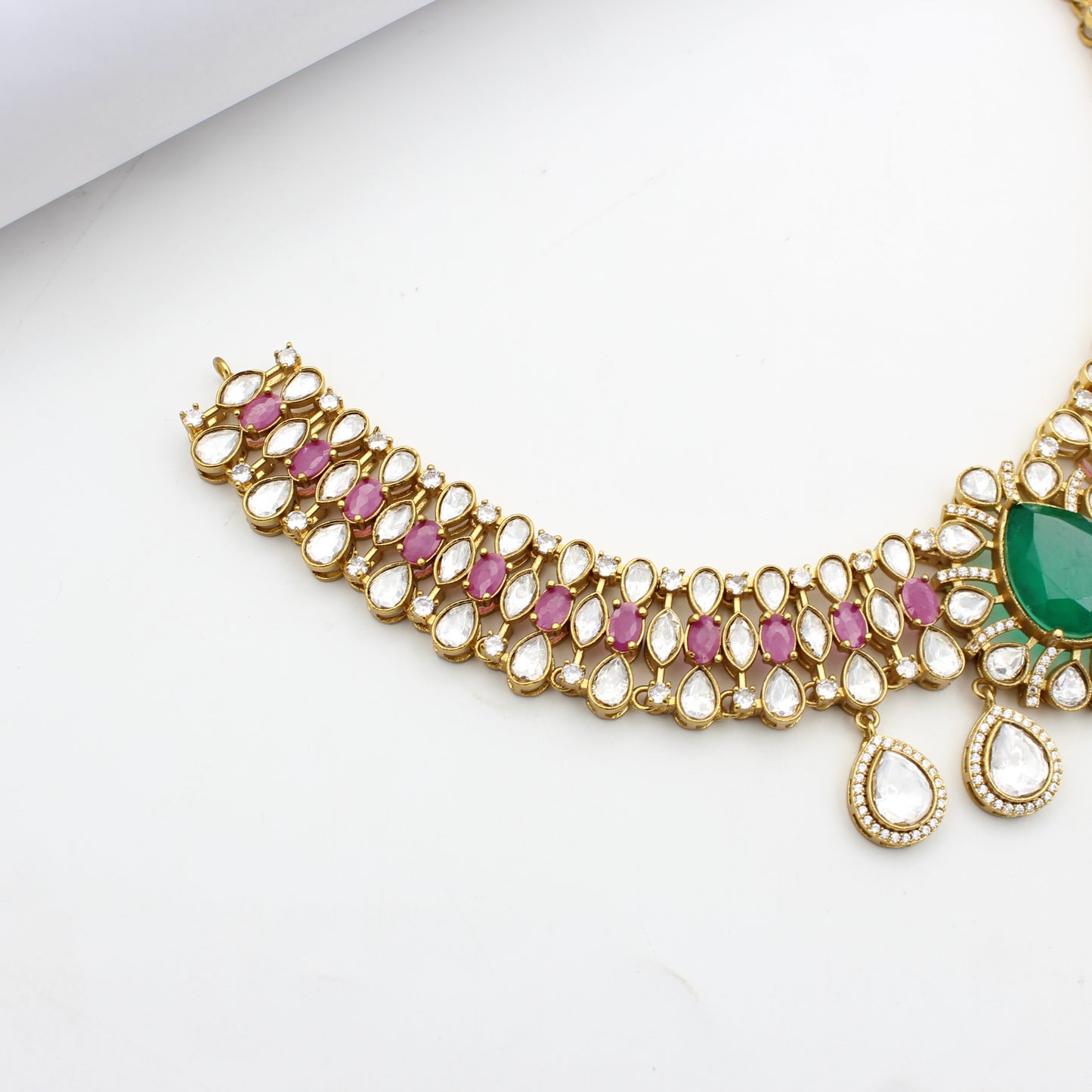 Moissanite Ruby Emerald Short Necklace Set