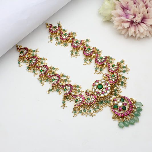 41744 Jadau Peacock Short Necklace