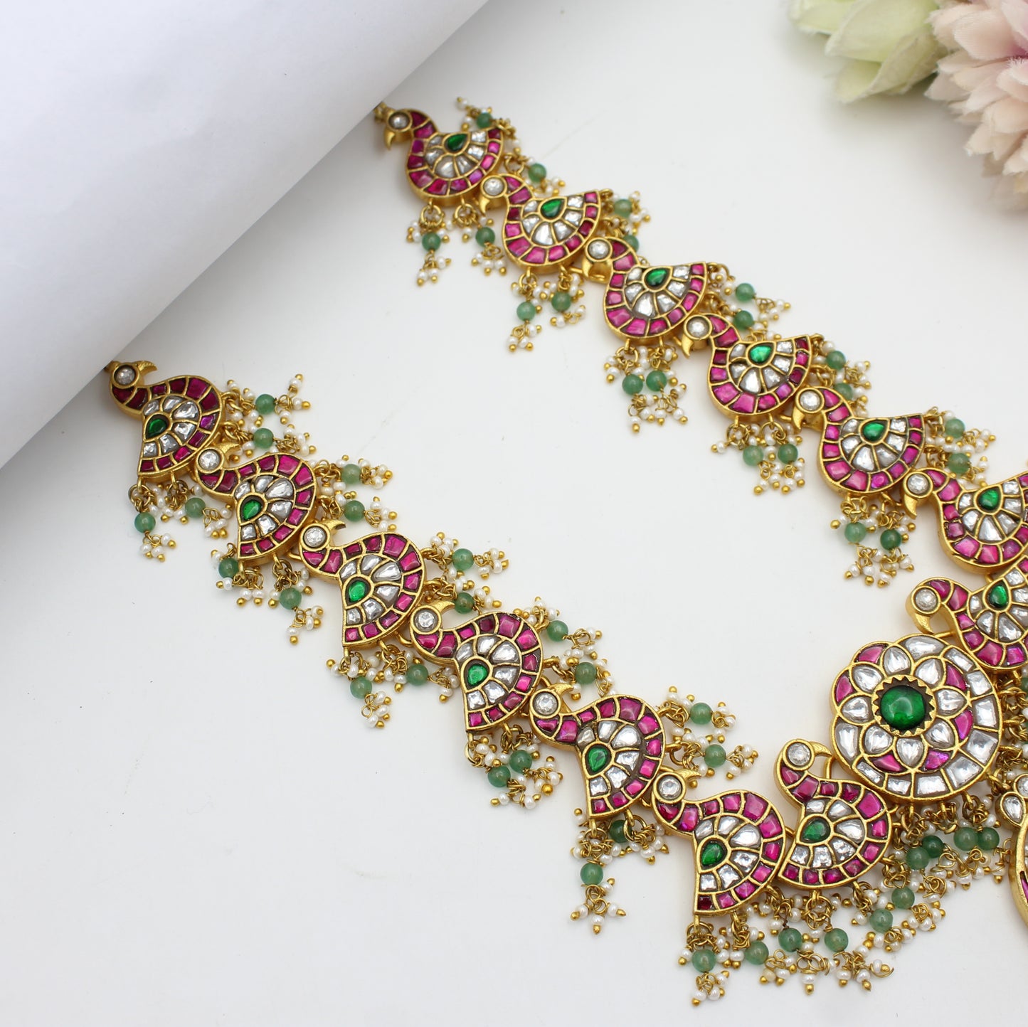 41744 Jadau Peacock Short Necklace