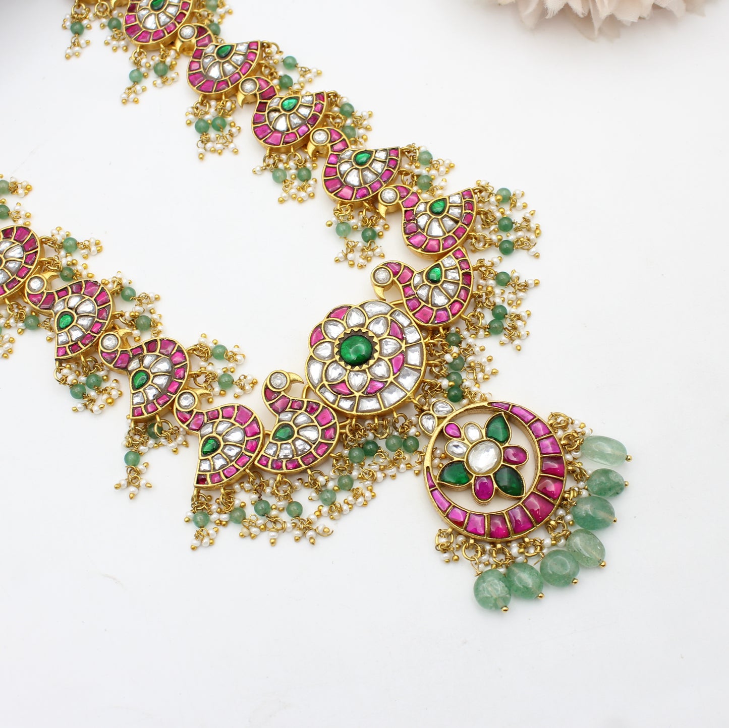41744 Jadau Peacock Short Necklace