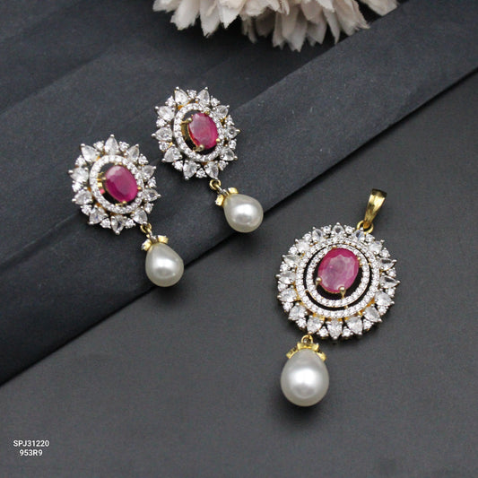 31220 GJ Oval Shape Pendant Set Red