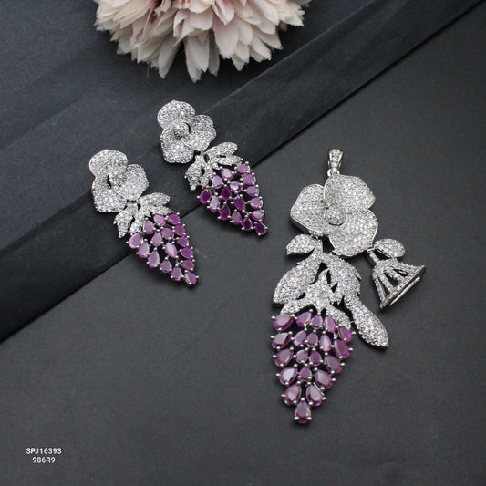 16393 Platinum Flower Pendant Set Pink