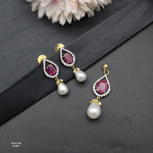 37549 GJ Pendant Set With Pearls Drop Red