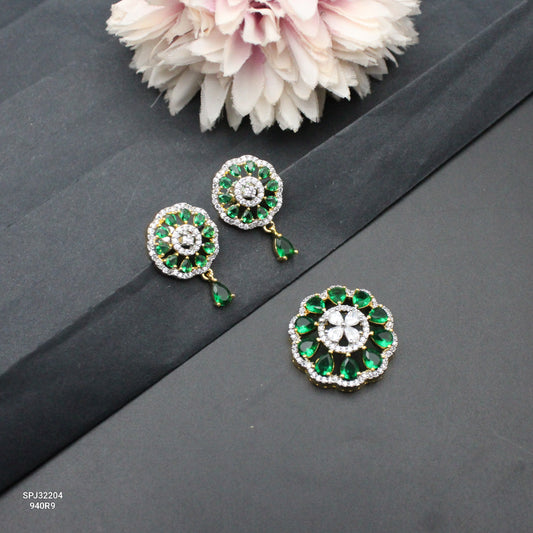 32204 GJ Flower Small Choker Pendant  Set Green