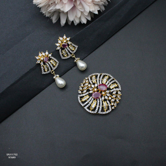 11752 GJ Double Stone Round Pink and Pendant Set