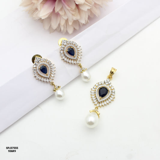 37555 GJ Pearl Drop Pendant Set Blue