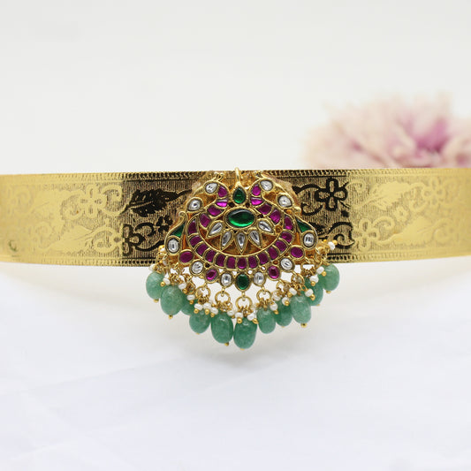 41747 Jadau Kundan single locket printed baby size Vaddanam 22-28inches waist size