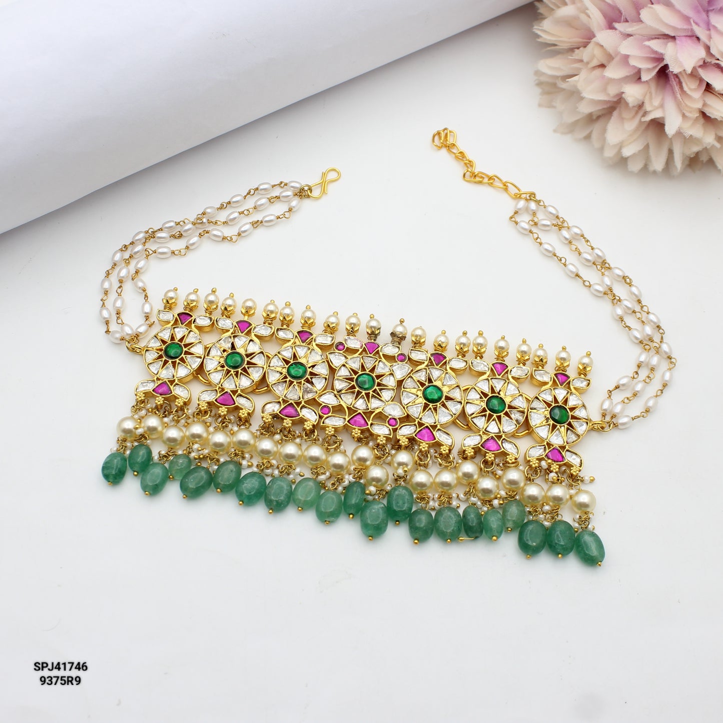41746 Jadau Full White Broad Choker