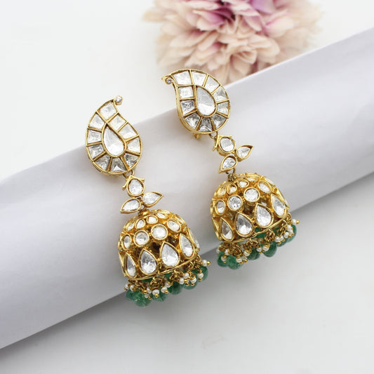 41722 Jadau Moissanite Full White Stone Long Jhumki