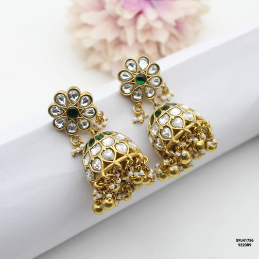 41756 Jadau Moissanite With Golden Ball Jhumki