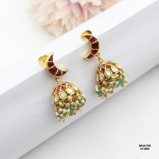 41759 Jadau Moon Jhumki Multi
