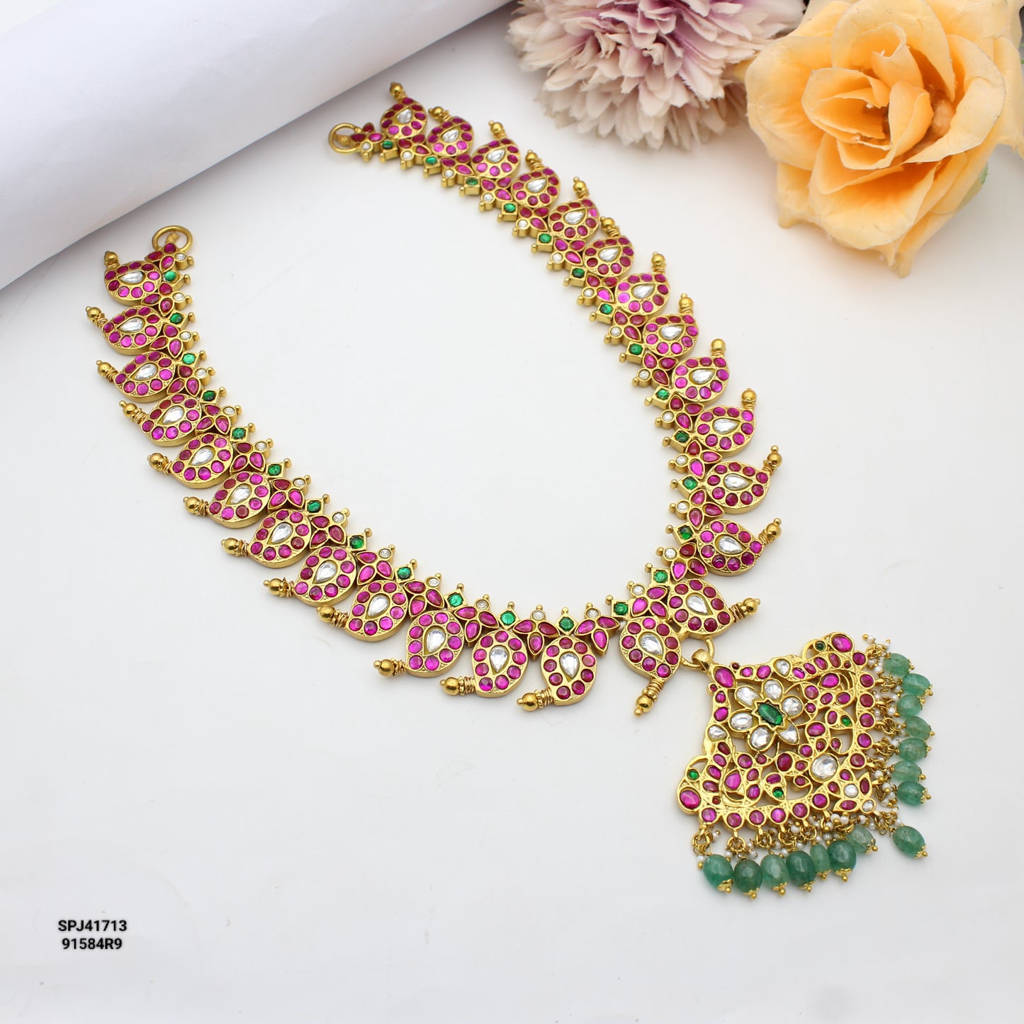 41713 Jadau Mango 2 In 1 Long Necklace