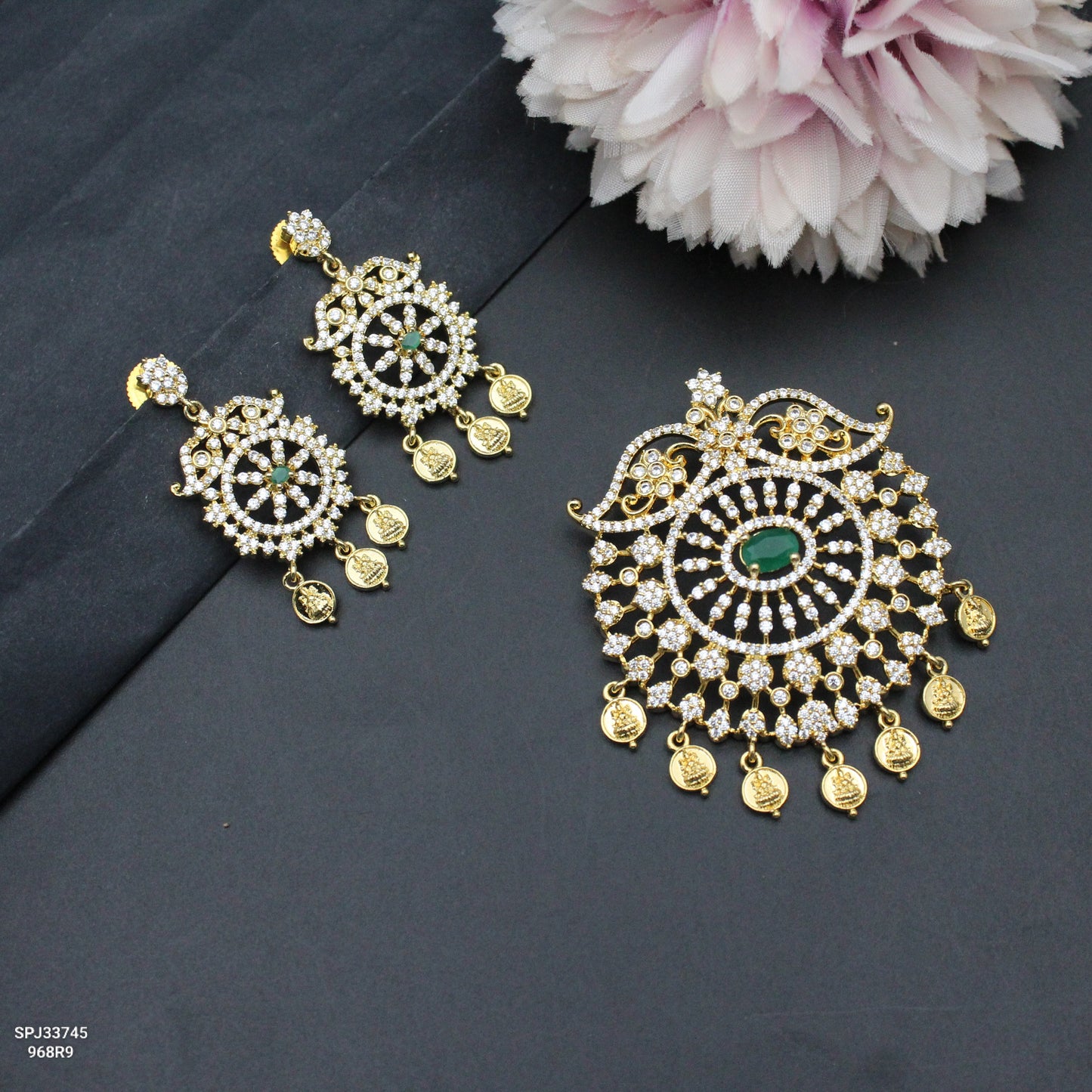 33745 CZ Flower Pendant Set