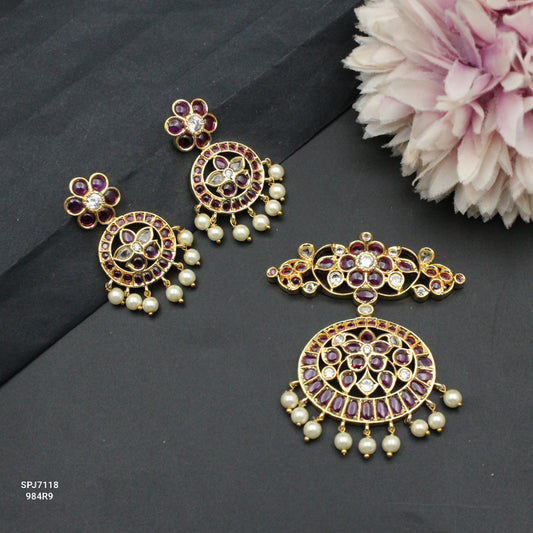 7118 Red Kempu Stone Pendant Set
