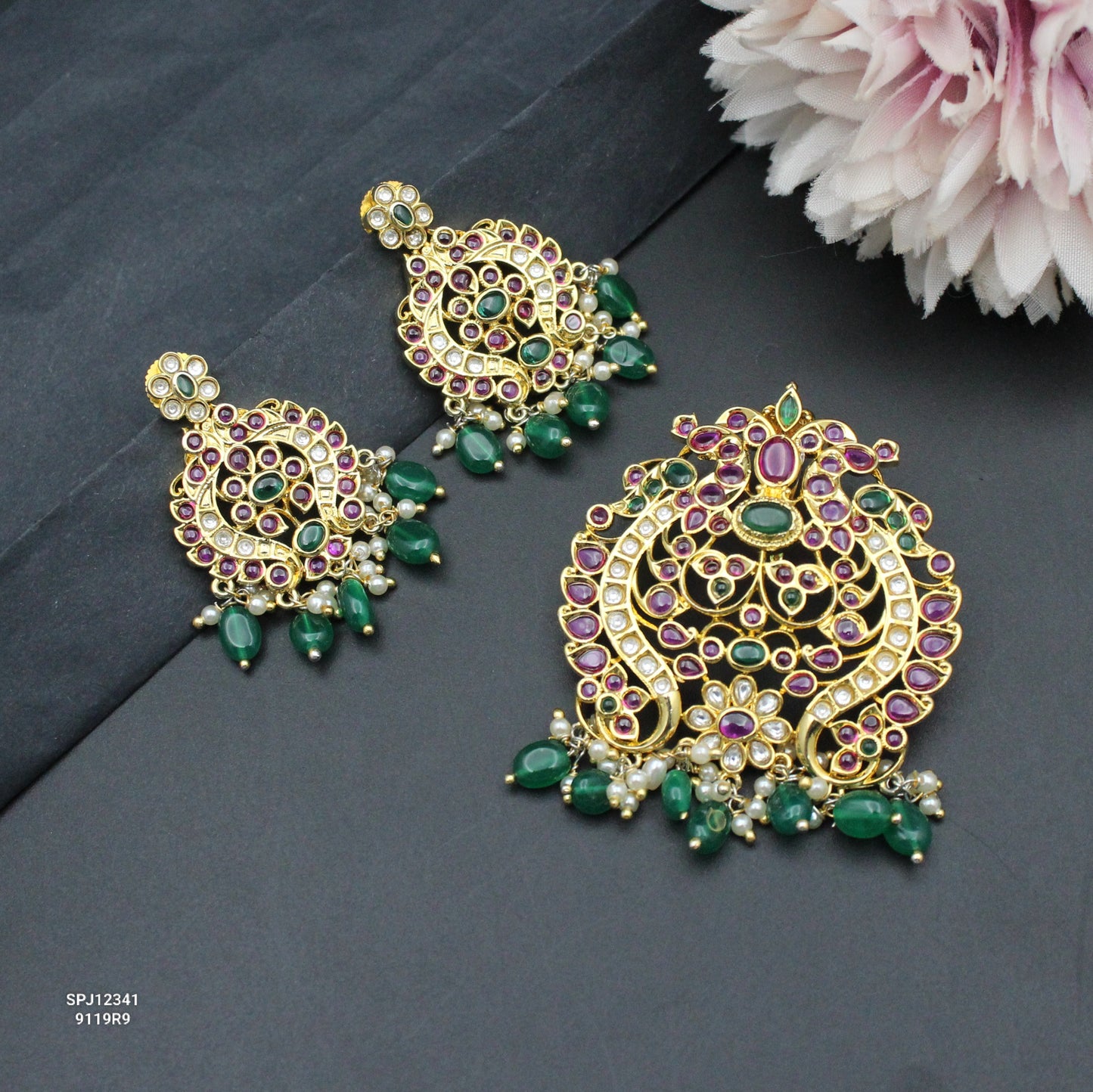 12341 Double Peacock Pendant Set GP