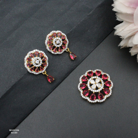 32206 GJ Flower Small Choker Pendant Set Red