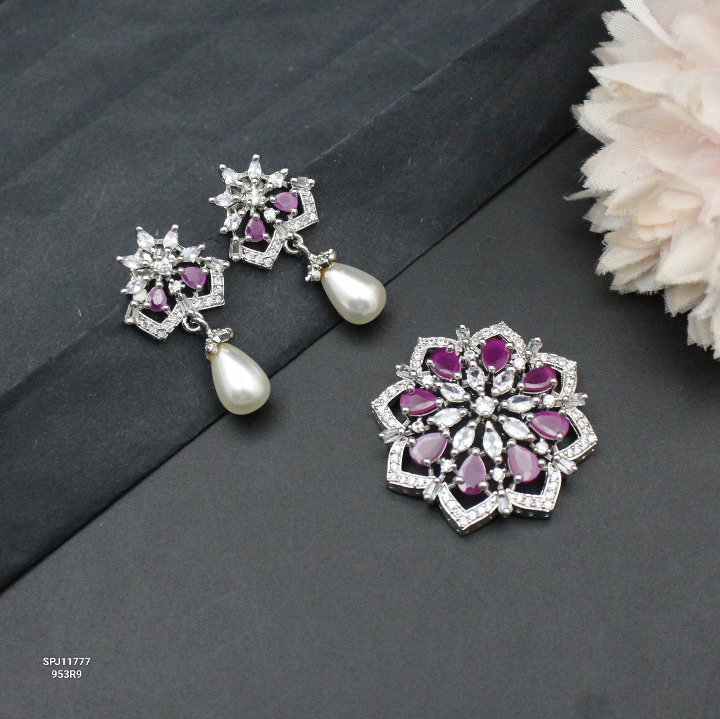 11777 Platinum Star Pendant Set Pink