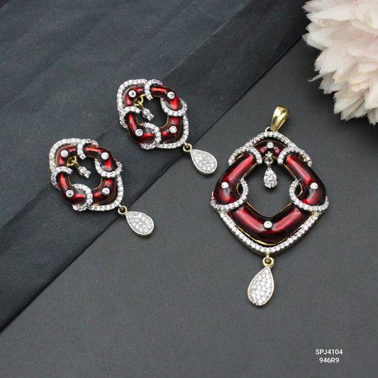 4104 Red Square Pendant Set