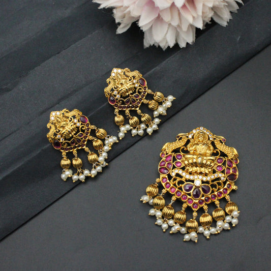20044 Nakshi Laxmi Pendant Set Red