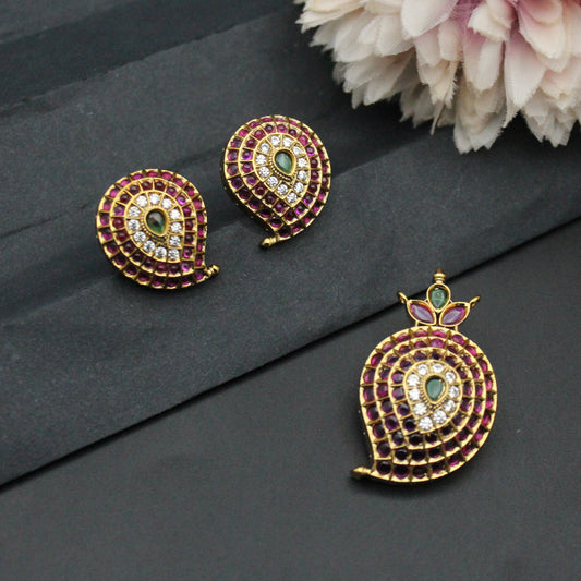 41045 Pota Stone Mango Pattern Pendant Set