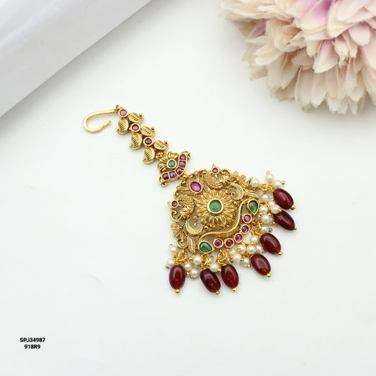 34987 Nakshi Maangtikka With Red Beads
