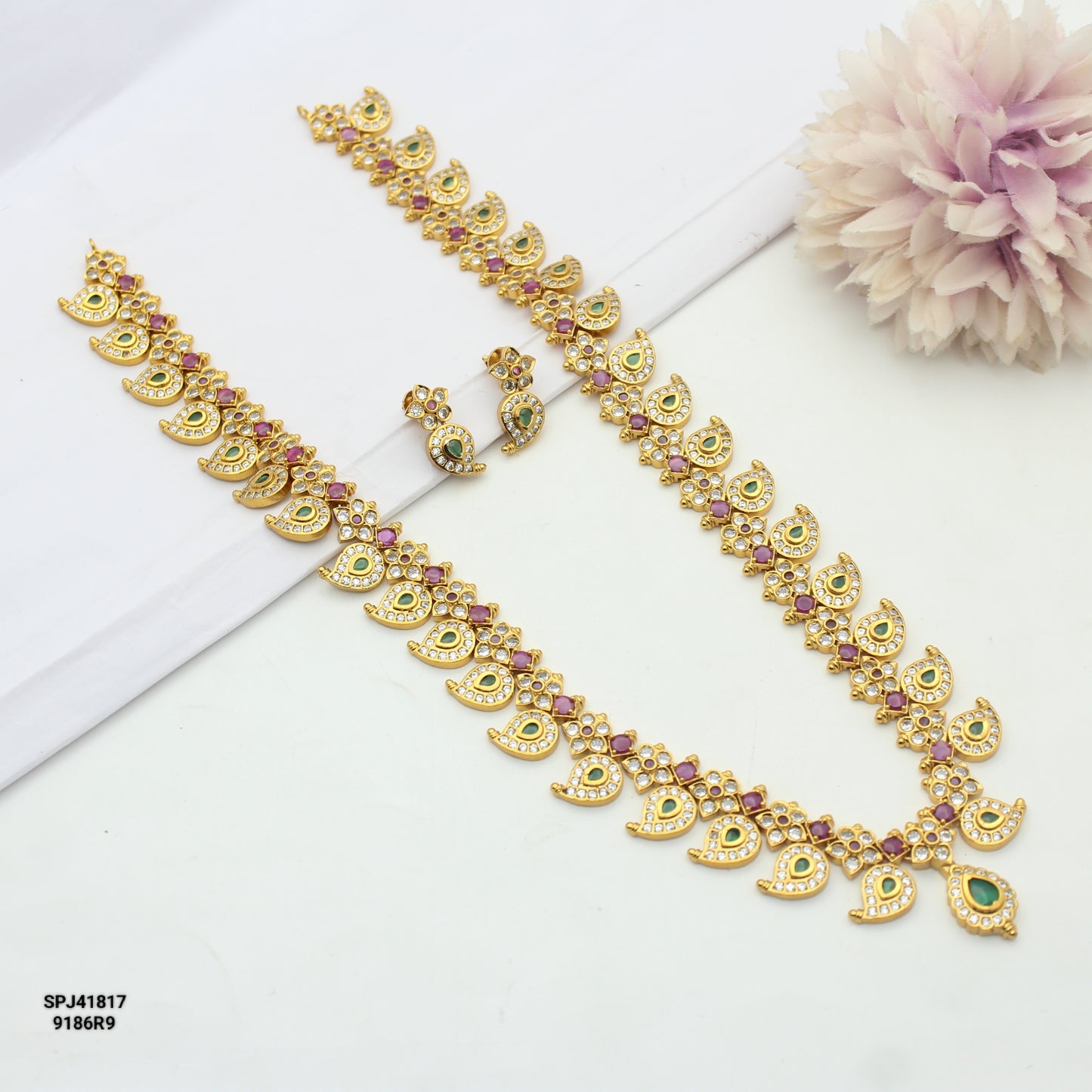 41817 Nakshi Multi Mango Long Necklace Set