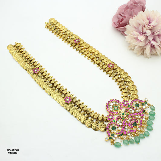 41778 Handmade Jadau Kasulu with Jadau Kundan Locket! Length 20-24 inches